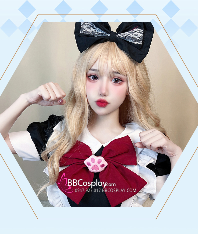 Đồ Nàng Hầu Maid Đen Đỏ Tạp Dề Trắng