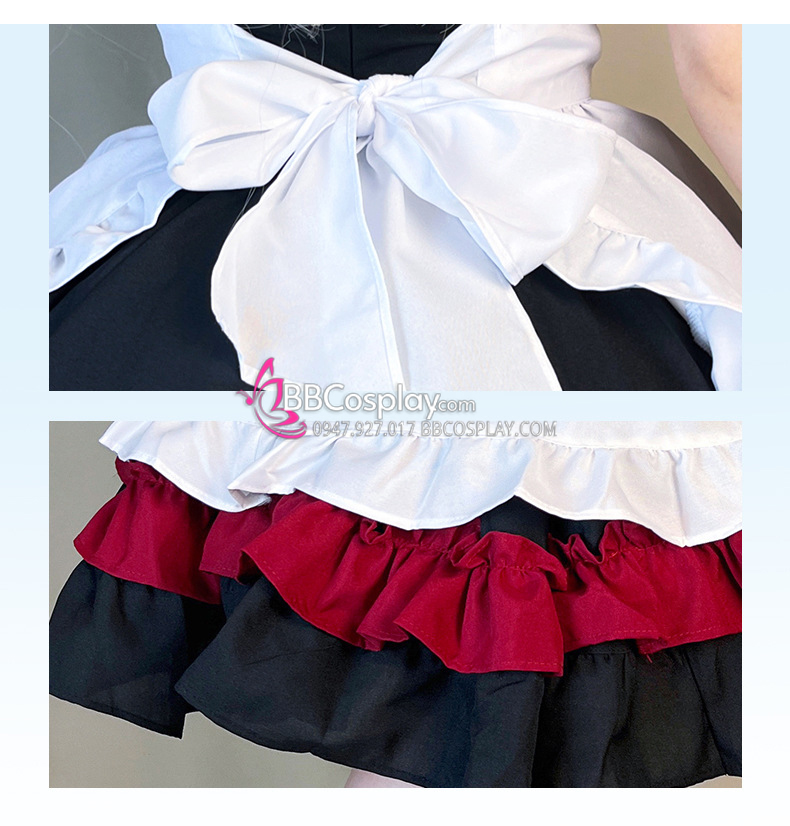 Đồ Nàng Hầu Maid Đen Đỏ Tạp Dề Trắng