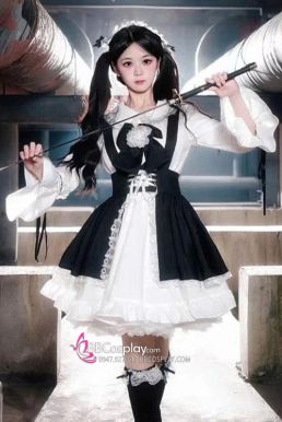 Đồ Nàng Hầu Maid Đen Trắng Tay Dài Phong Cách Lolita