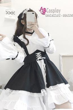 Đồ Nàng Hầu Maid Đen Trắng Tay Dài Phong Cách Lolita