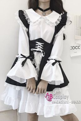 Đồ Nàng Hầu Maid Đen Trắng Tay Dài Phong Cách Lolita