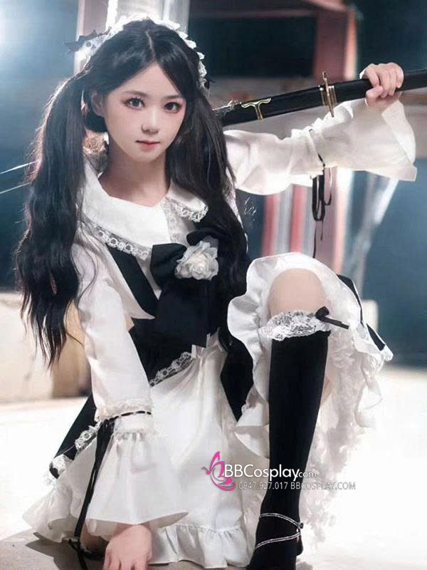 Đồ Nàng Hầu Maid Đen Trắng Tay Dài Phong Cách Lolita