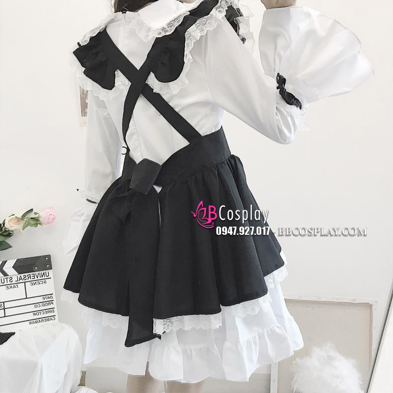 Đồ Nàng Hầu Maid Đen Trắng Tay Dài Phong Cách Lolita