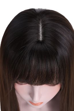 Tóc Giả Nâu Đen Mái Thưa Cúp Nhẹ 65Cm