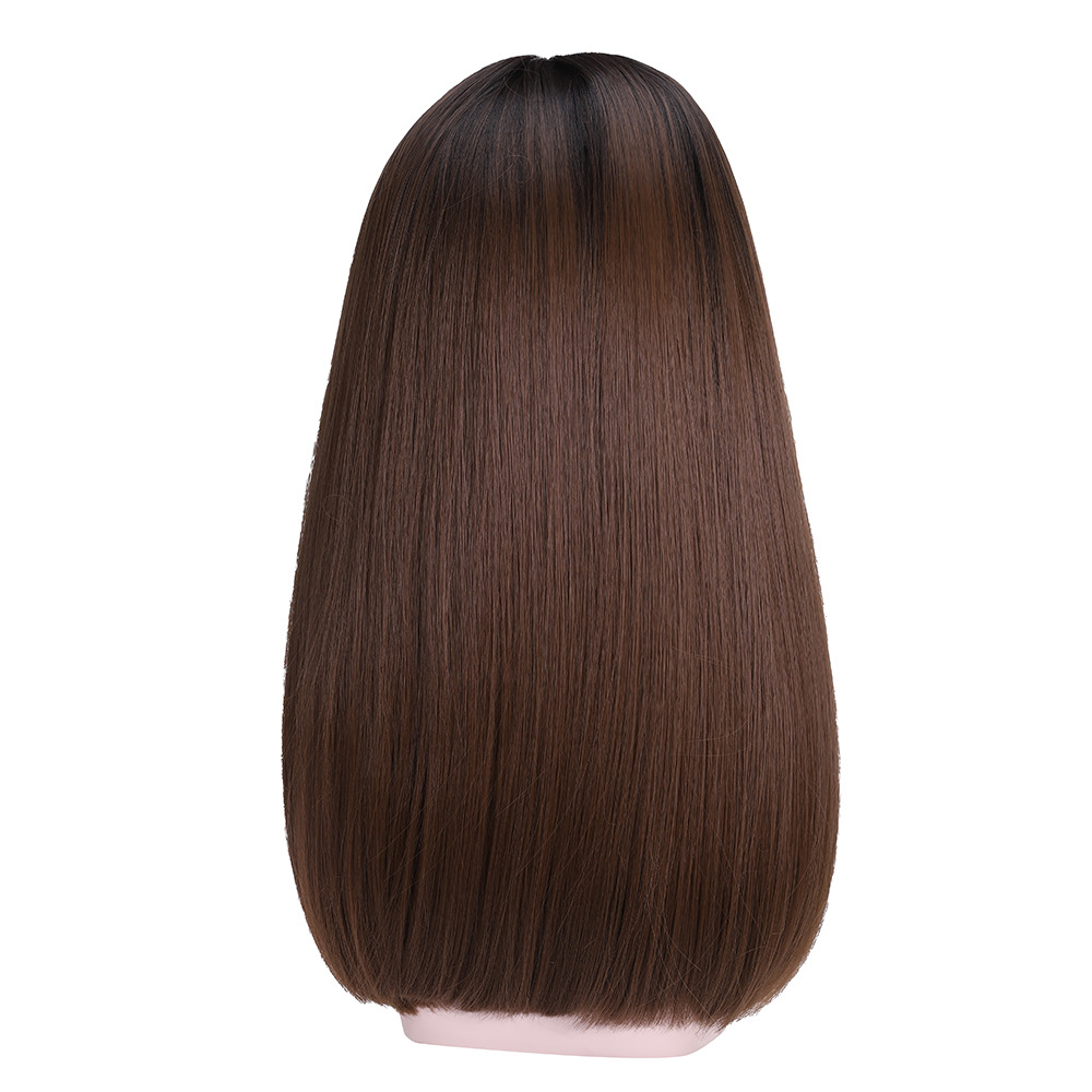Tóc Giả Nâu Đen Mái Thưa Cúp Nhẹ 65Cm