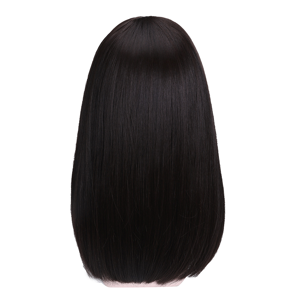 Tóc Giả Nâu Đen Mái Thưa Cúp Nhẹ 65Cm