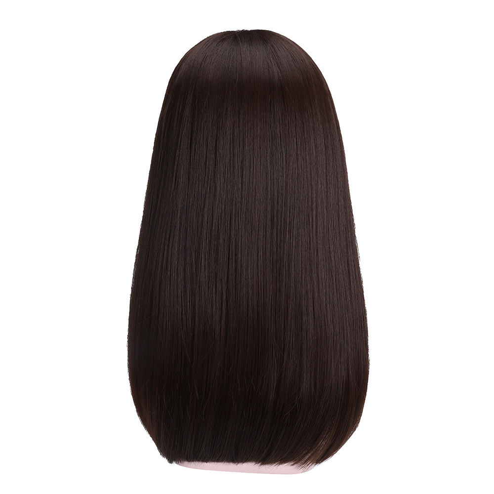 Tóc Giả Nâu Đen Mái Thưa Cúp Nhẹ 65Cm