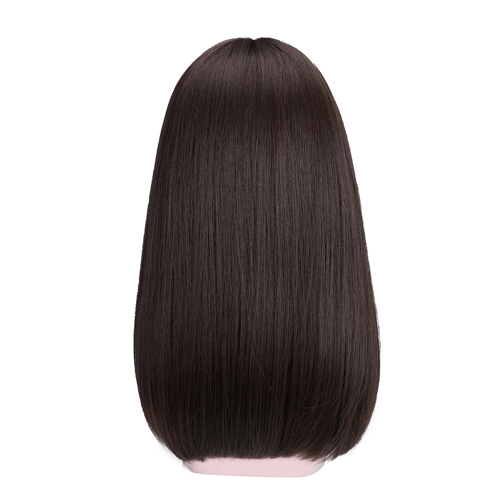 Tóc Giả Nâu Đen Mái Thưa Cúp Nhẹ 65Cm