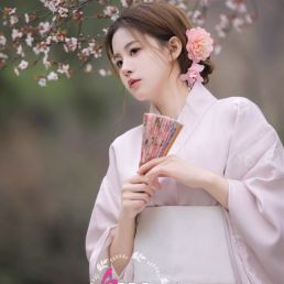 Áo Kimono Yukata Nàng Thơ Tone Baby Pink Tặng Kèm Thắt Lưng