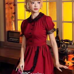 Váy Hoá Trang Nữ Hầu Gái Dơi Đỏ Phối Ren Đen Halloween