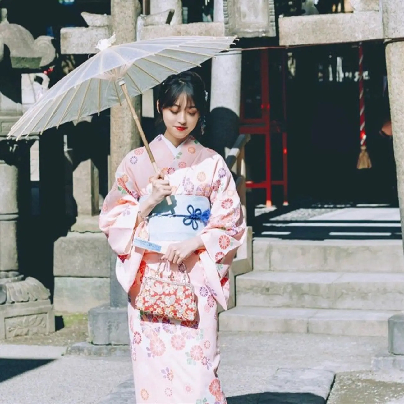 Áo Kimono Yukata Hồng Phấn Tặng Kèm Thắt Lưng