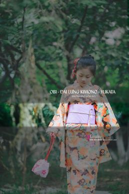 Đai Lưng Kimono Nhật Tím Đậm Hoa Sakura
