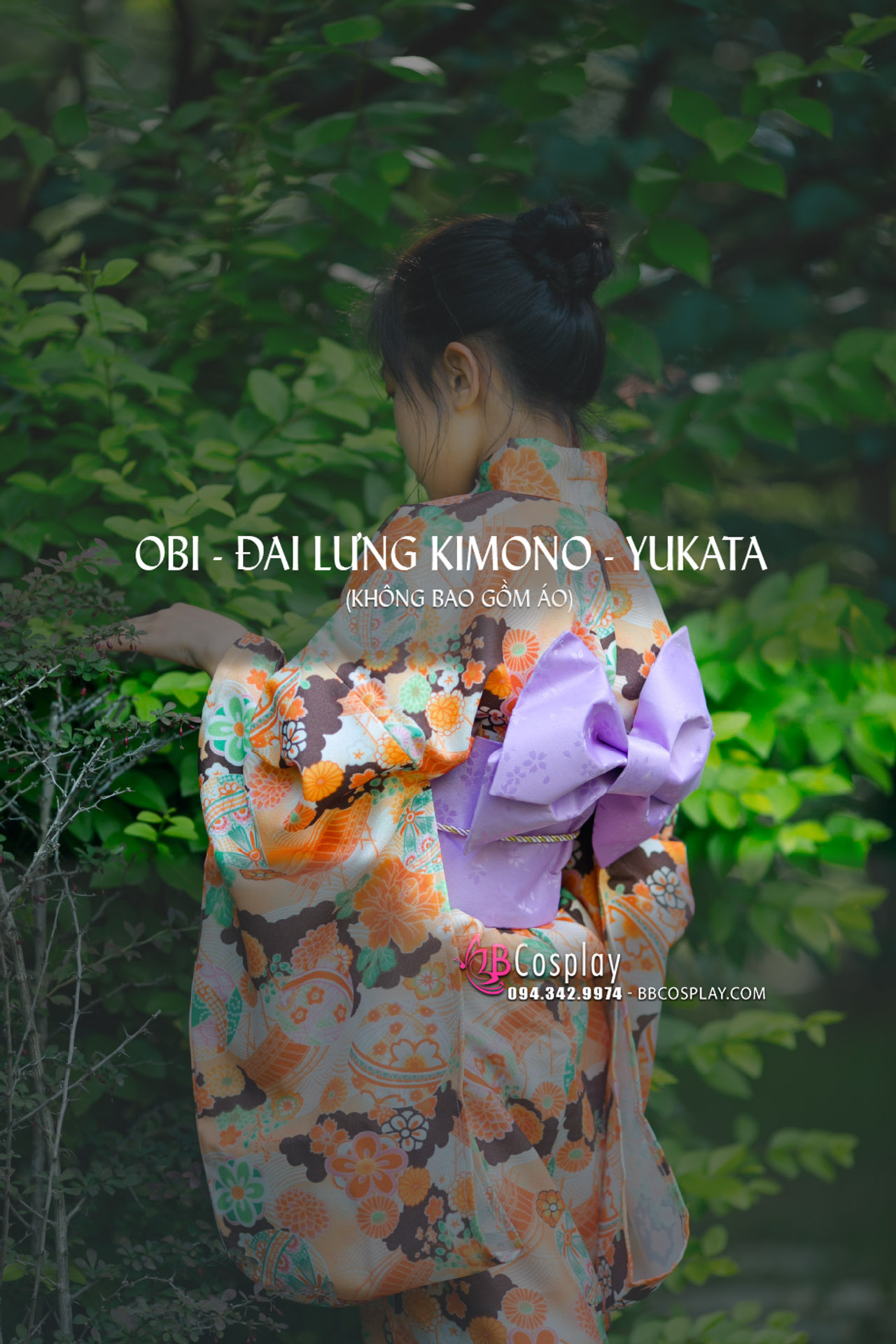 Đai Lưng Kimono Nhật Tím Hồng - Hoạ Tiết Hoa Sakura Lớn