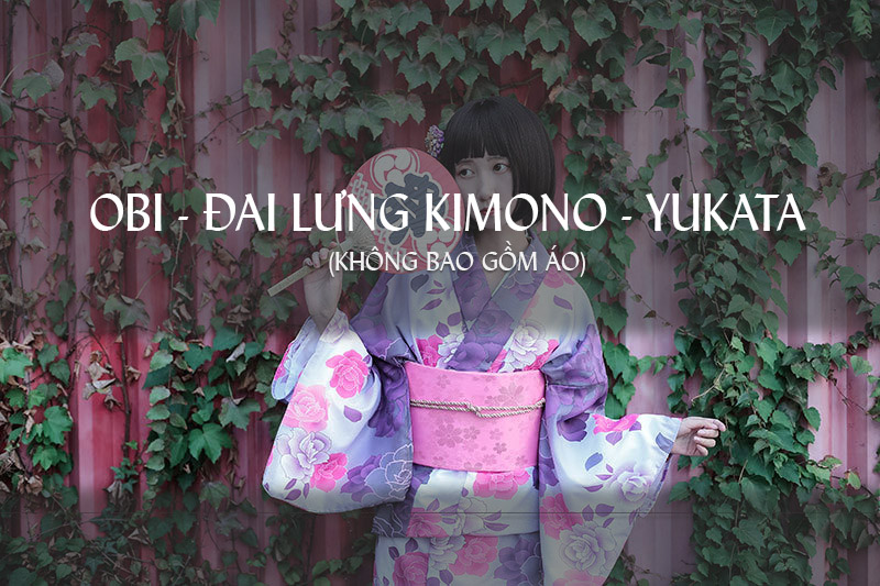 Đai Lưng Kimono Nhật Nơ Hồng Dâu Vân Sọc Sakura