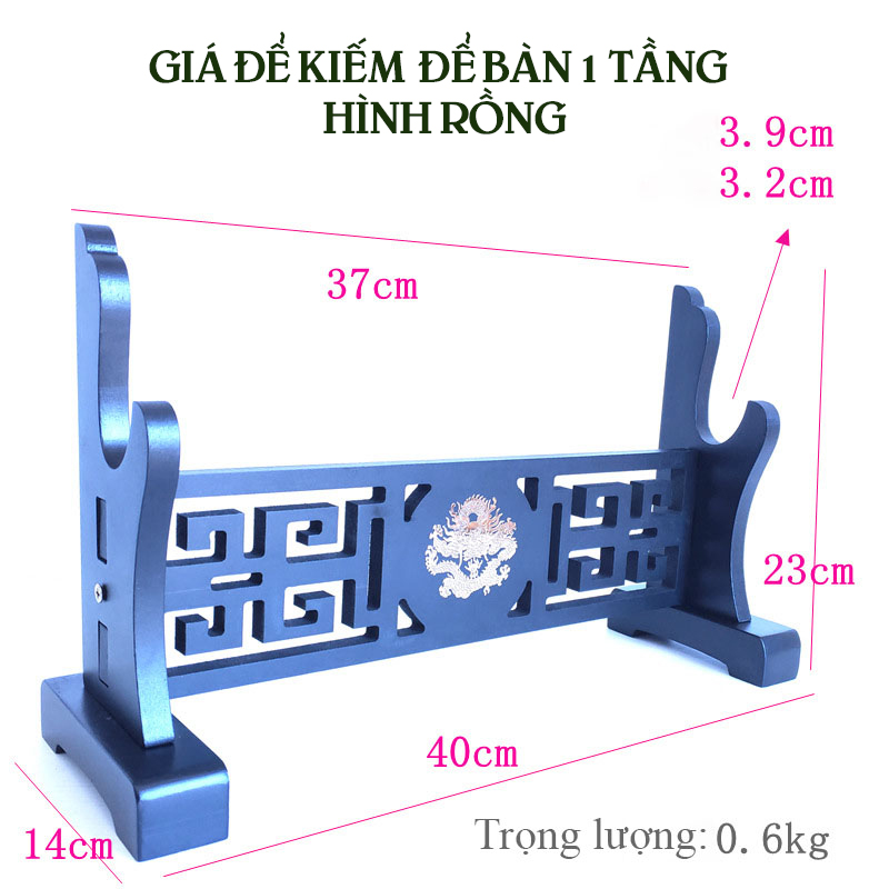 Giá Để Kiếm Để Bàn Màu Đen 4 Tầng Hình Rồng Mạ Vàng Loại Cao Cấp