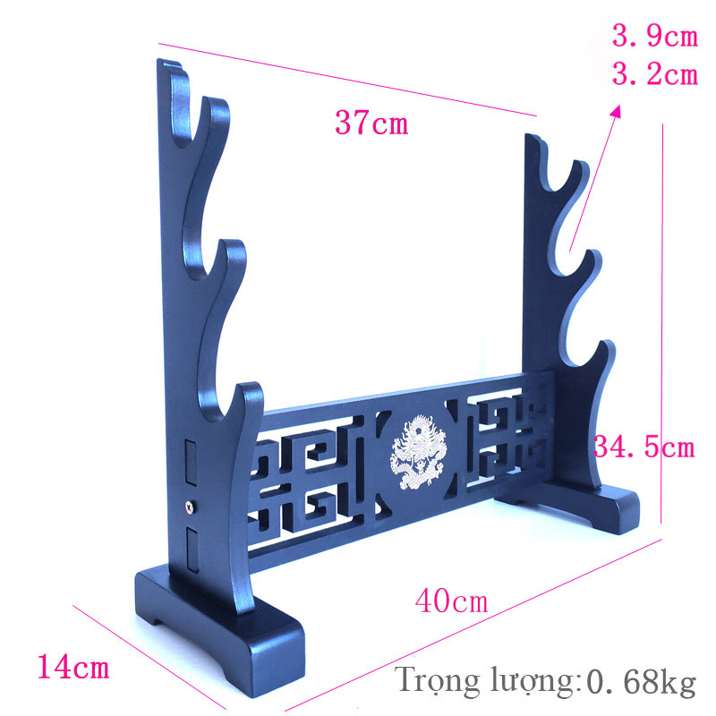 Giá Để Kiếm Để Bàn Màu Đen 4 Tầng Hình Rồng Mạ Vàng Loại Cao Cấp