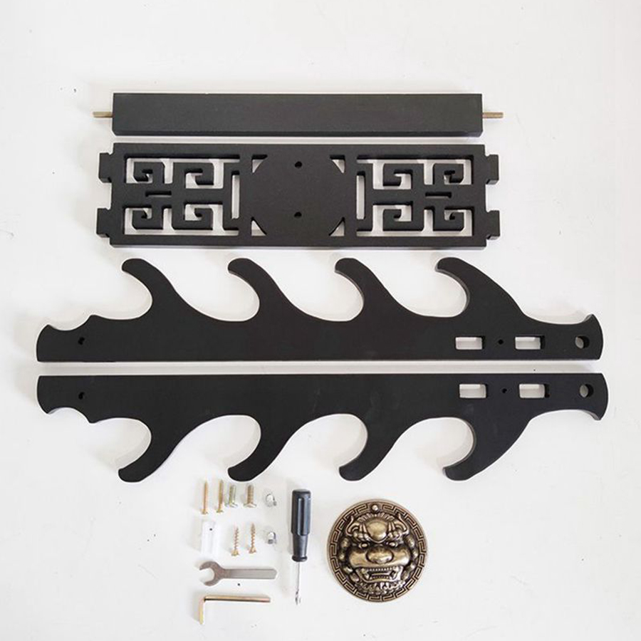 Giá Để Kiếm Treo Tường 1 Tầng CNC Khắc Hoạ Tiết Kỳ Lân Nổi 3D - Vẻ Đẹp Uy Quyền Và Sang Trọng