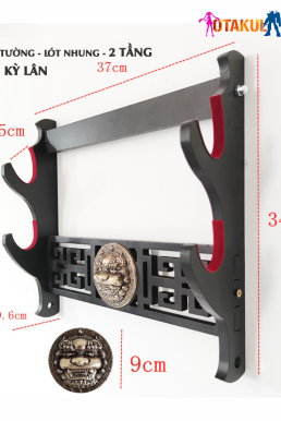 Giá Để Kiếm Treo Tường 2 Tầng CNC Khắc Hoạ Tiết Kỳ Lân Nổi 3D - Vẻ Đẹp Uy Quyền Và Sang Trọng