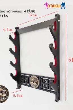 Giá Để Kiếm Treo Tường 2 Tầng CNC Khắc Hoạ Tiết Kỳ Lân Nổi 3D - Vẻ Đẹp Uy Quyền Và Sang Trọng