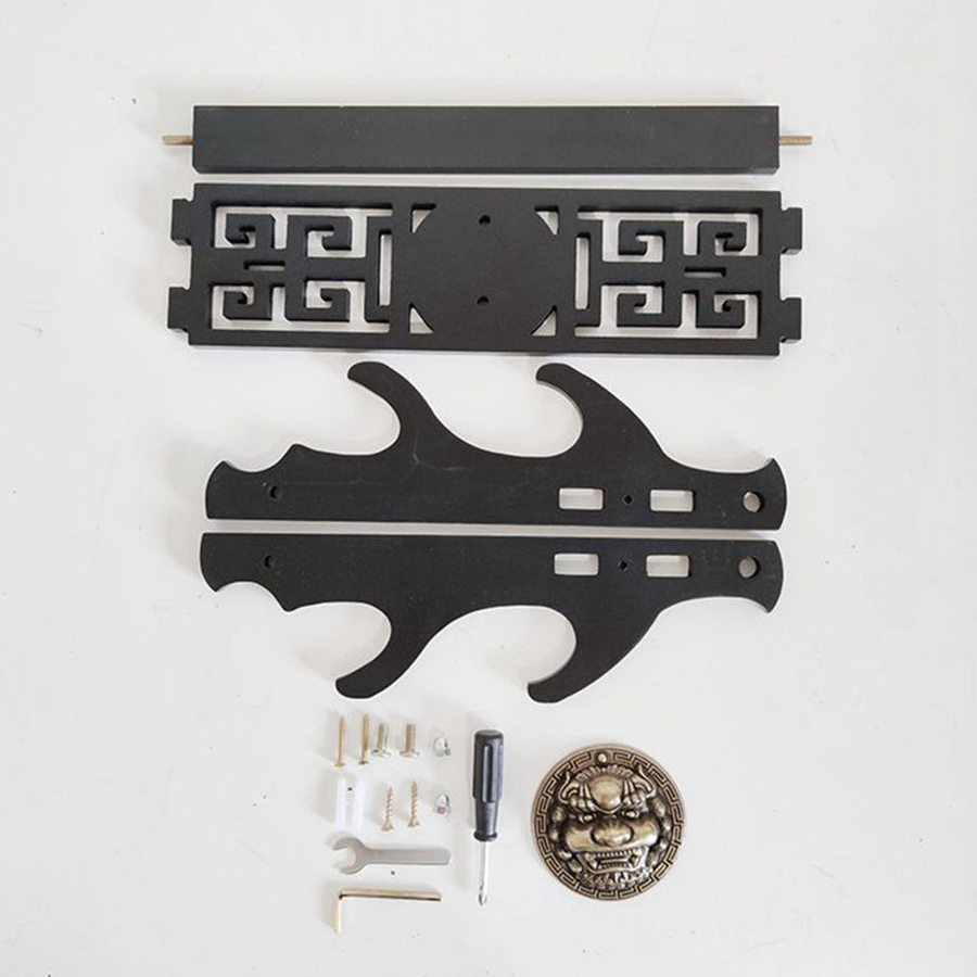 Giá Để Kiếm Treo Tường 2 Tầng CNC Khắc Hoạ Tiết Kỳ Lân Nổi 3D - Vẻ Đẹp Uy Quyền Và Sang Trọng