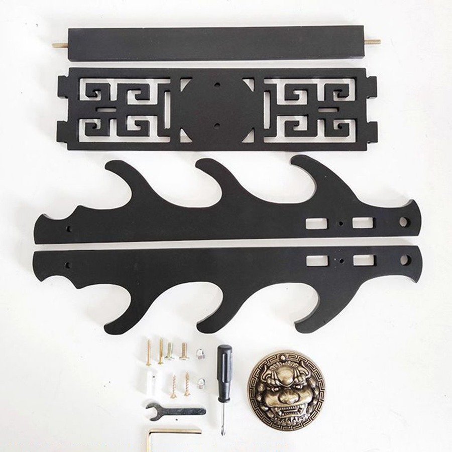 Giá Để Kiếm Treo Tường 2 Tầng CNC Khắc Hoạ Tiết Kỳ Lân Nổi 3D - Vẻ Đẹp Uy Quyền Và Sang Trọng