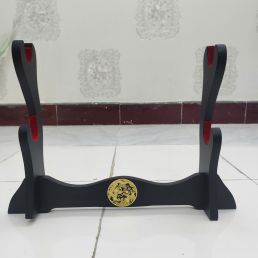 Giá Để Kiếm Gỗ Để Bàn Lót Nhung 2 Tầng Hình Long Phụng Mạ Vàng