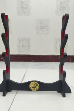 Giá Để Kiếm Gỗ Để Bàn Lót Nhung 2 Tầng Hình Long Phụng Mạ Vàng