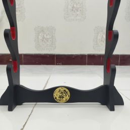 Giá Để Kiếm Gỗ Để Bàn Lót Nhung 3 Tầng Hình Long Phụng Mạ Vàng