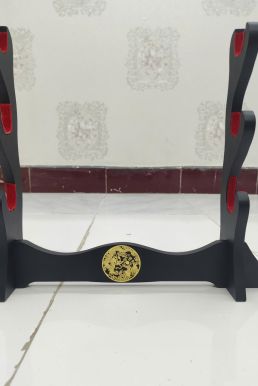 Giá Để Kiếm Gỗ Để Bàn Lót Nhung 4 Tầng Hình Long Phụng Mạ Vàng