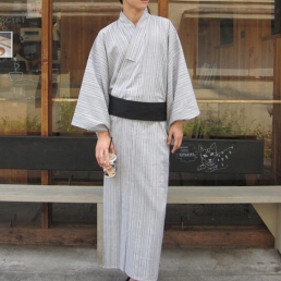 Nagagi Xám Sọc Trắng - Yukata Nam Xám Sọc