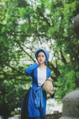 Trang Phục Cô Tấm - Áo Tứ Thân Xanh Yếm Trắng Trơn