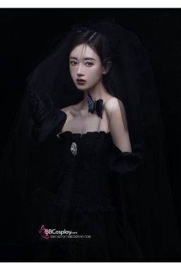 Bộ Váy Cô Đâu Kèm Lúp Đen Halloween Gothic