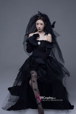 Bộ Váy Cô Đâu Kèm Lúp Đen Halloween Gothic