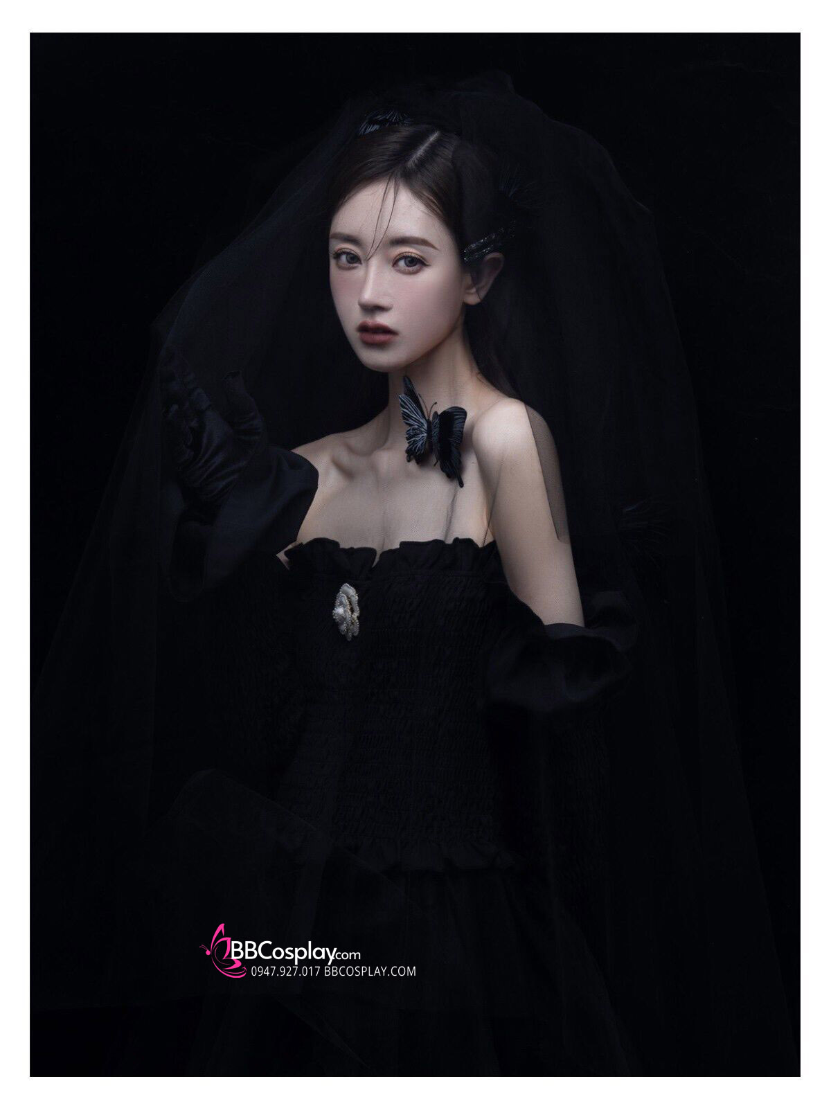 Bộ Váy Cô Đâu Kèm Lúp Đen Halloween Gothic