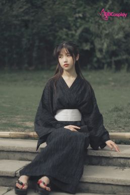 Nagagi Nam - Yukata Nữ Nền Đen Obi Trắng
