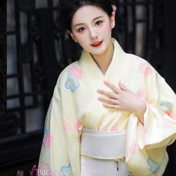 Áo Kimono Yukata Kiniro Hoa Tặng Kèm Thắt Lưng