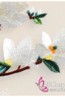 Quạt Hoa Thêu Hình Cành Trúc Xanh