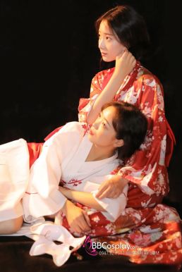 Áo Yukata Shiro Aka Nền Trắng Phối Đỏ Tặng Kèm Thắt Lưng