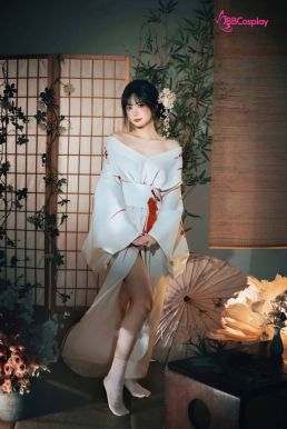 Áo Yukata Shiro Aka Nền Trắng Phối Đỏ Tặng Kèm Thắt Lưng