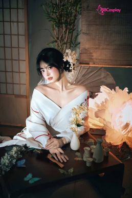 Áo Yukata Shiro Aka Nền Trắng Phối Đỏ Tặng Kèm Thắt Lưng