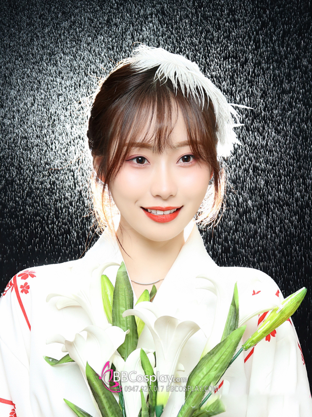 Áo Yukata Shiro Aka Nền Trắng Phối Đỏ Tặng Kèm Thắt Lưng