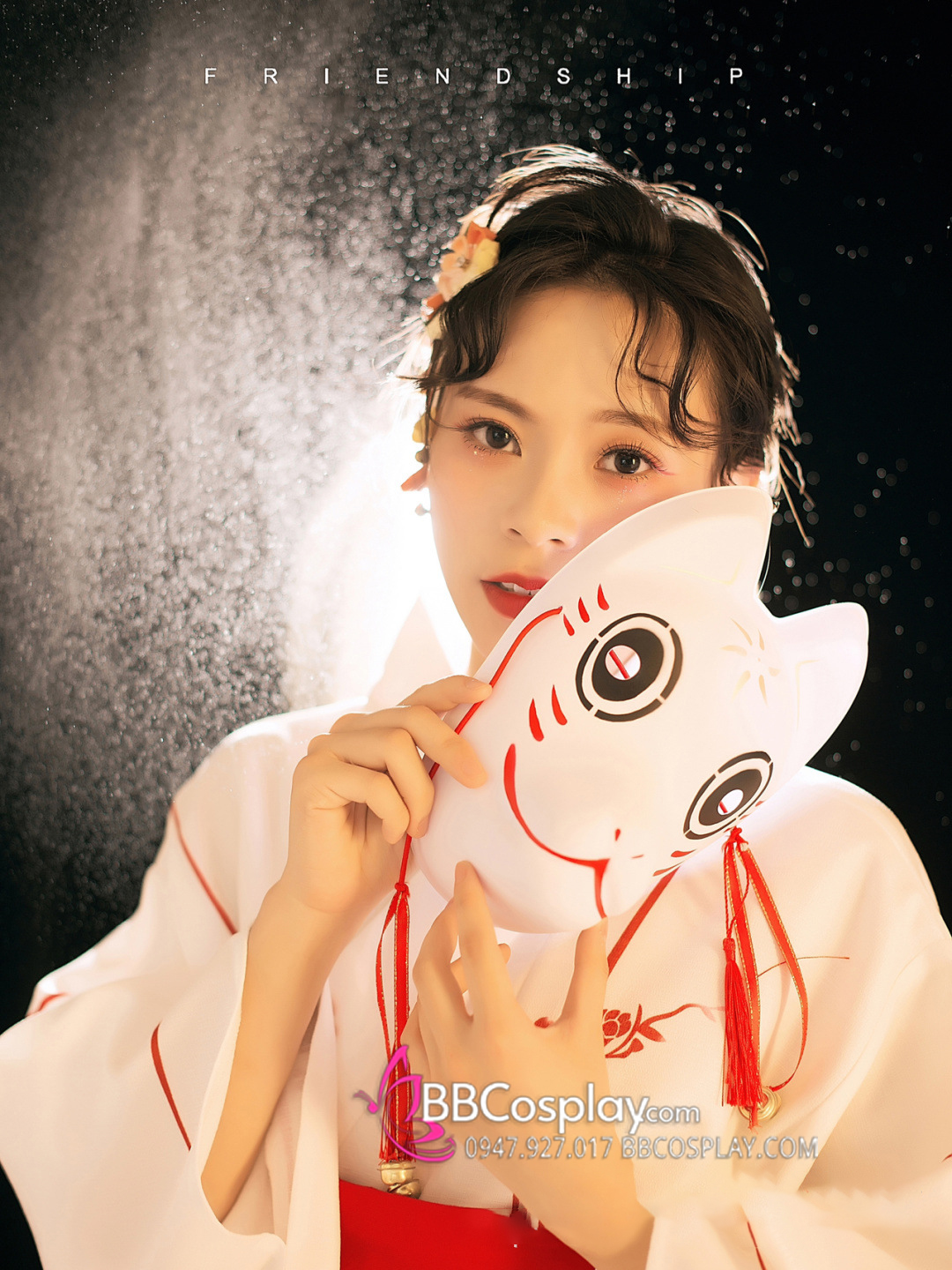 Áo Yukata Shiro Aka Nền Trắng Phối Đỏ Tặng Kèm Thắt Lưng