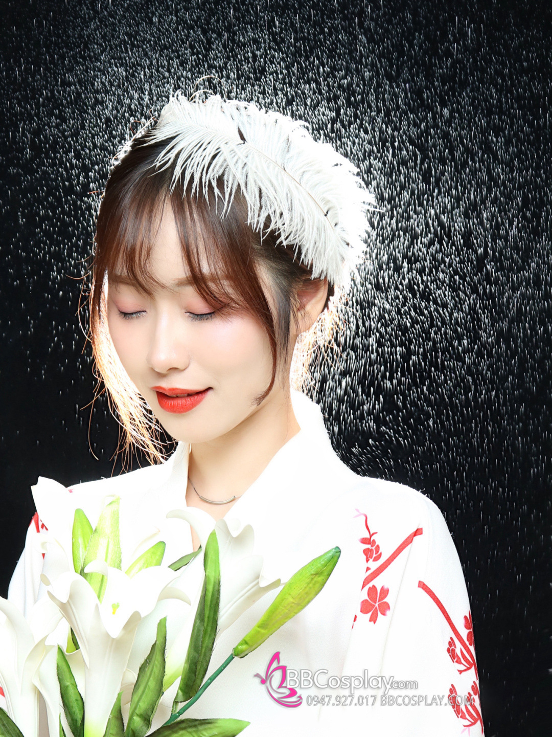 Áo Yukata Shiro Aka Nền Trắng Phối Đỏ Tặng Kèm Thắt Lưng