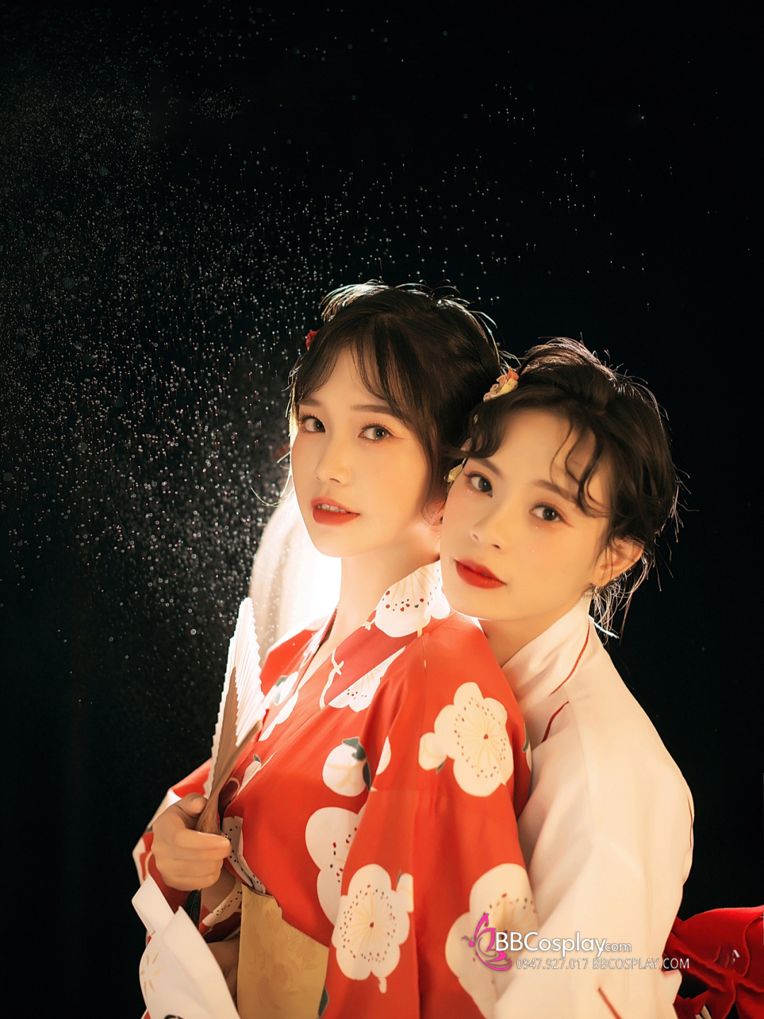 Áo Yukata Shiro Aka Nền Trắng Phối Đỏ Tặng Kèm Thắt Lưng