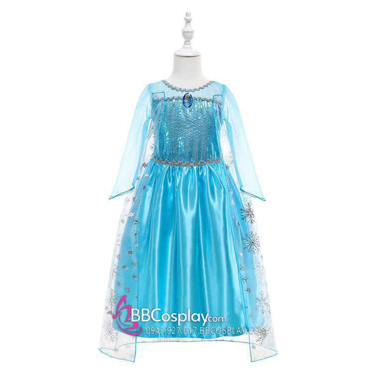 Váy đầm bé gái cao cấp Elsa & Anna kèm áo choàng màu xanh (2-8 tuổi)