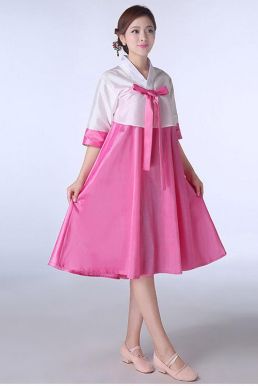 Hanbok Hàn Quốc Cách Tân Váy Ngắn Áo Trắng Váy Hồng Size S