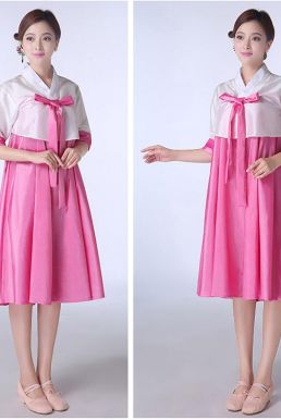 Hanbok Hàn Quốc Cách Tân Váy Ngắn Áo Trắng Váy Hồng Size S