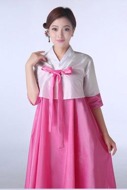 Hanbok Hàn Quốc Cách Tân Váy Ngắn Áo Trắng Váy Hồng Size S