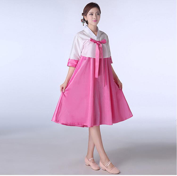 Hanbok Hàn Quốc Cách Tân Váy Ngắn Áo Trắng Váy Hồng Size S