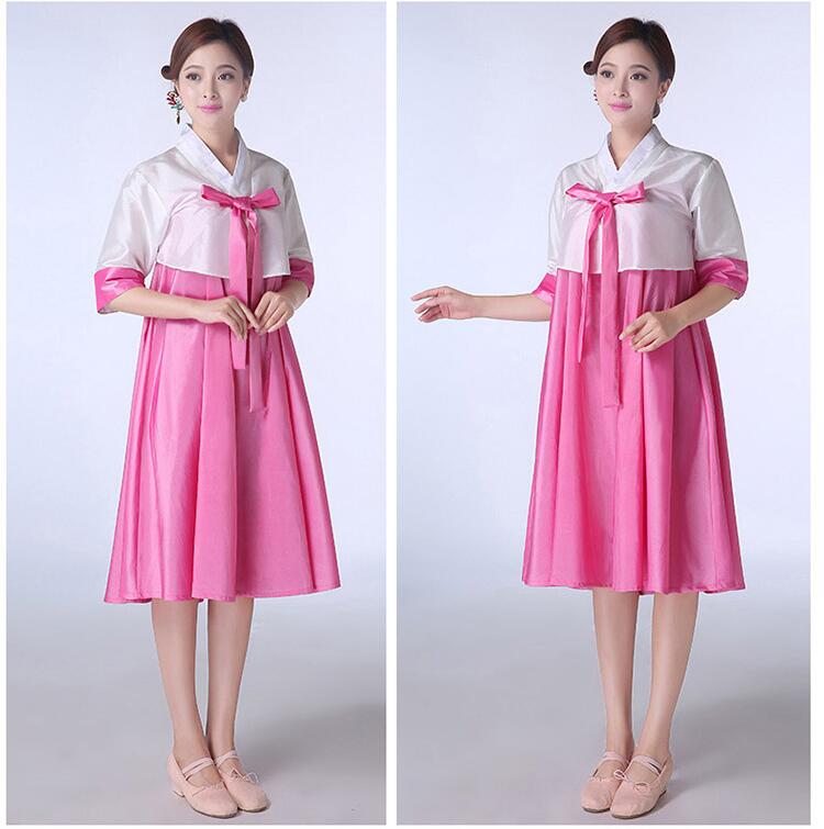 Hanbok Hàn Quốc Cách Tân Váy Ngắn Áo Trắng Váy Hồng Size S